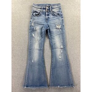 Kancan Jeans Womens Size 26 (24x29) High Rise Super Flare Distressed Blue Button